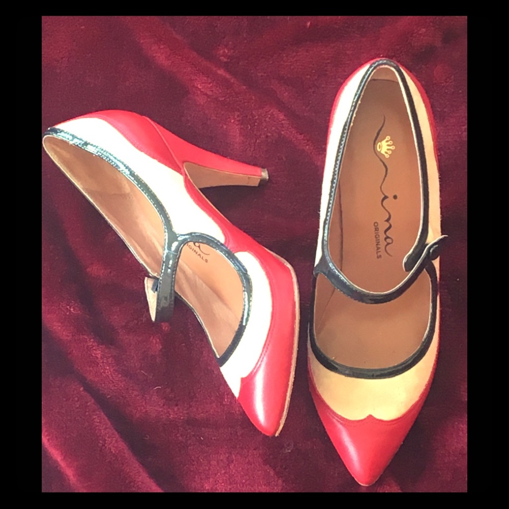 Nina| Stunning tricolor leather/suede heels w/buckle